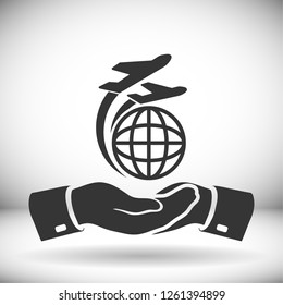 Globe and plane travel icon. Vector  Eps 10 