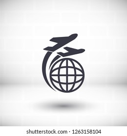 Globe and plane travel icon. Vector  Eps 10 