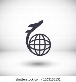 Globe and plane travel icon. Vector  Eps 10 