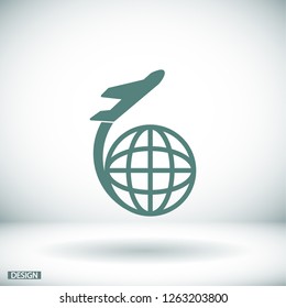 Globe and plane travel icon. Vector  Eps 10 