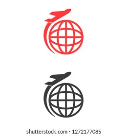 Globe and plane travel icon. Vector  Eps 10 