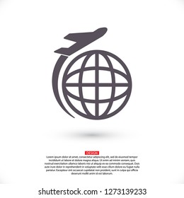 Globe and plane travel icon. Vector  Eps 10 