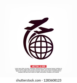 Globe and plane travel icon. Vector  Eps 10 