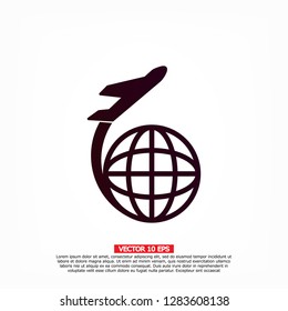 Globe and plane travel icon. Vector  Eps 10 