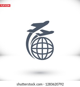 Globe and plane travel icon. Vector  Eps 10 