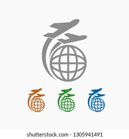 Globe and plane travel icon. Vector  Eps 10 