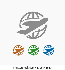 Globe and plane travel icon. Vector  Eps 10 