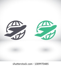 Globe and plane travel icon. Vector  Eps 10 
