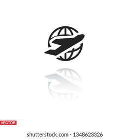 Globe and plane travel icon. Vector  Eps 10 