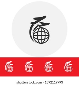 Globe and plane travel icon. Vector  Eps 10 . Lorem Ipsum Flat Design 