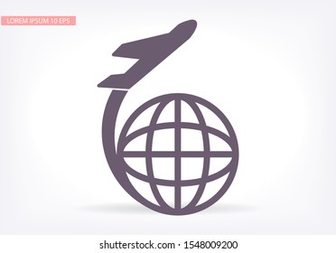 Globe and plane travel icon. Vector Eps 10 . Lorem Ipsum Flat Design