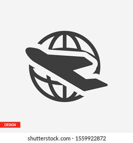 Globe and plane travel icon. Vector Eps 10 . Lorem Ipsum Flat Design