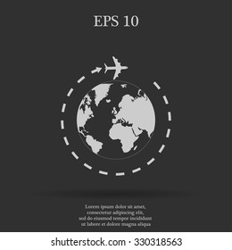 Globe and plane travel icon. Vector  Eps 10