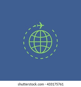 Globe and plane travel icon. Vector Eps 10