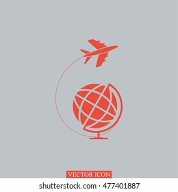 Globe and plane travel icon, vector best flat icon, EPS