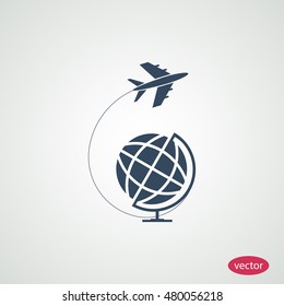 Globe and plane travel icon, vector best flat icon, EPS