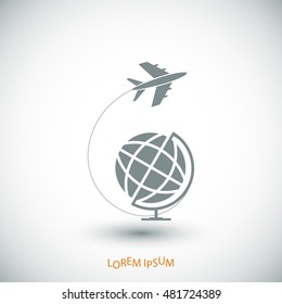 Globe and plane travel icon, vector best flat icon, EPS