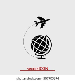 Globe and plane travel icon, vector best flat icon, EPS