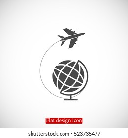 Globe and plane travel icon, vector best flat icon, EPS