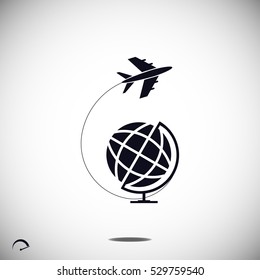 Globe and plane travel icon, vector best flat icon, EPS