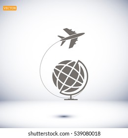 Globe and plane travel icon, vector best flat icon, EPS