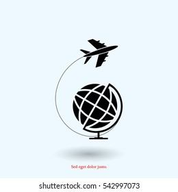 Globe and plane travel icon, vector best flat icon, EPS