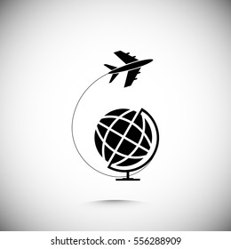 Globe and plane travel icon, vector best flat icon, EPS