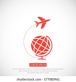 Globe and plane travel icon, vector best flat icon, EPS