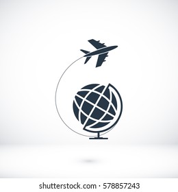 Globe and plane travel icon, vector best flat icon, EPS