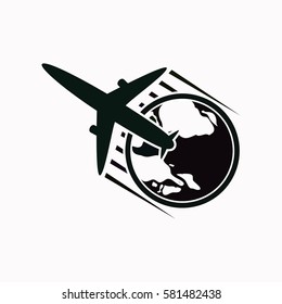 Globe and plane travel icon  icon Vector design.