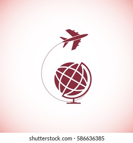 Globe and plane travel icon, vector best flat icon, EPS