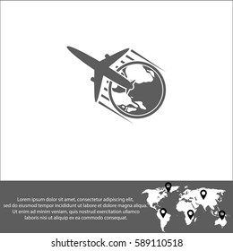 Globe and plane travel icon vector  icon.