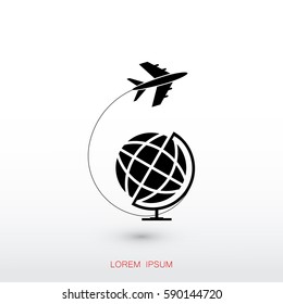Globe and plane travel icon, vector best flat icon, EPS