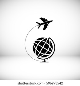 Globe and plane travel icon, vector best flat icon, EPS