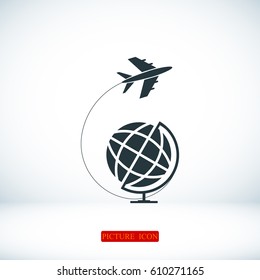 Globe and plane travel icon, vector best flat icon, EPS