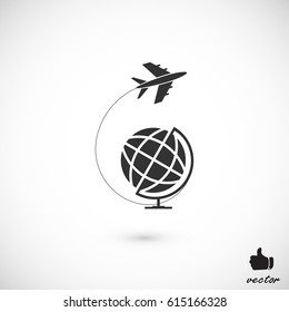 Globe and plane travel icon, vector best flat icon, EPS