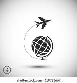 Globe and plane travel icon, vector best flat icon, EPS