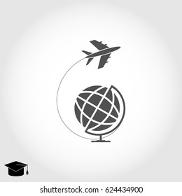 Globe and plane travel icon, vector best flat icon, EPS