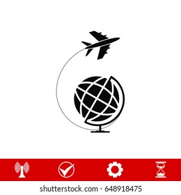 Globe and plane travel icon, vector best flat icon, EPS