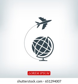 Globe and plane travel icon, vector best flat icon, EPS