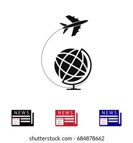 Globe and plane travel icon, vector best flat icon, EPS