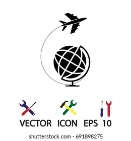 Globe and plane travel icon, vector best flat icon, EPS
