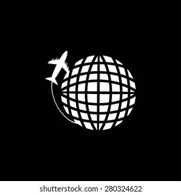 Globe and plane travel vector icon