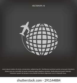 Globe and plane travel vector icon