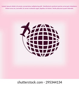 Globe and plane travel vector icon