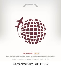 Globe and plane travel vector icon