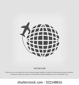 Globe and plane travel vector icon