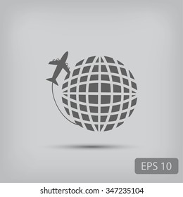 Globe and plane travel vector icon
