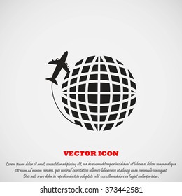 Globe and plane travel vector icon