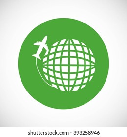 Globe and plane travel vector icon